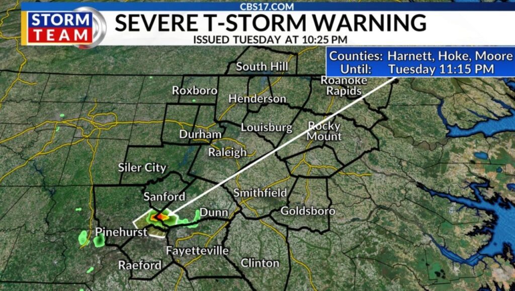 Severe Thunderstorm Warnings Issued For North Carolina Counties