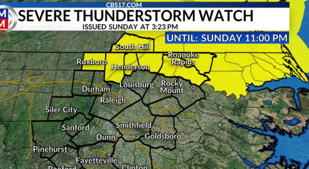 Severe Thunderstorm Warnings Issued For Several North Carolina Counties