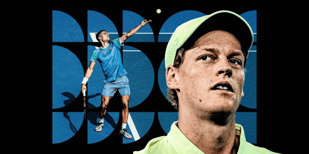Carlos Alcaraz And Jannik Sinner Play Tennis. Australian Open Rivals