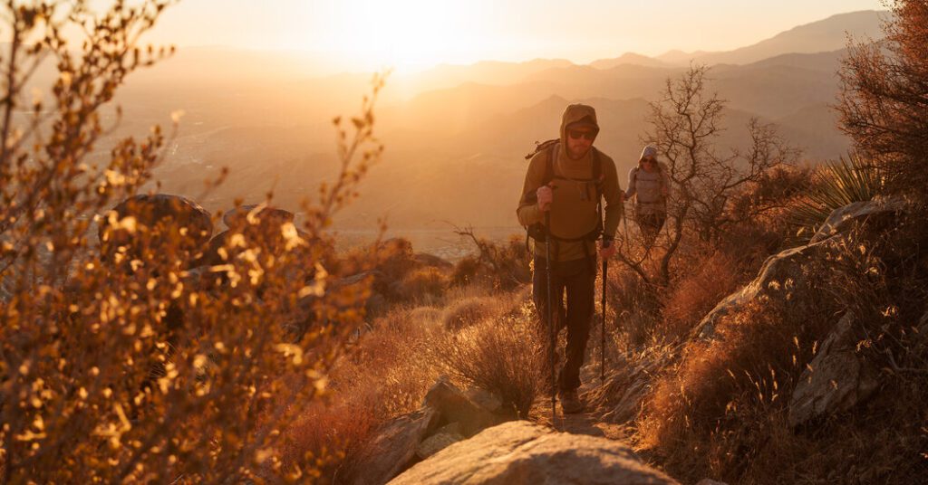Hiking from cactus to cloud route in palm springs, california.