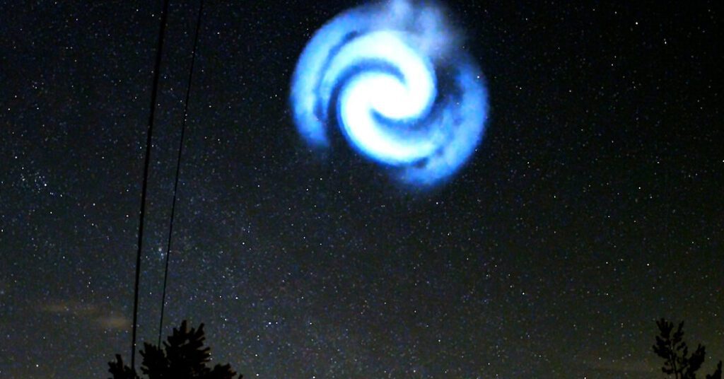 Spacex rocket launch creates a sparkling helix in the european